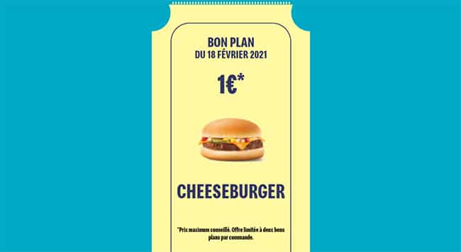 Cheeseburger de McDo en promo à 1 euro