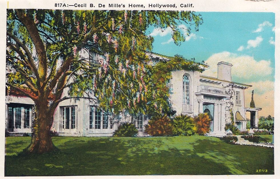 vintage souvenir postcard, cecil b demille's hollywood mansion, movie star homes series, ca 1923