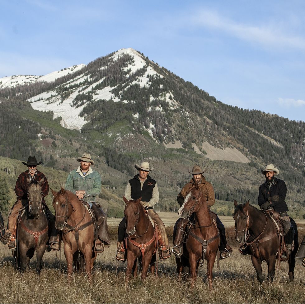 "yellowstone" premieres wednesday, june 20 on paramount network john dutton center kevin costner, owner of the dutton ranch is surrounded by his ranch team pictured l to r jamie dutton wes bentley, lloyd forrie smith, fred luke peckinpah, lee dutton dave annable, colby denim richards and rip wheeler cole hauser